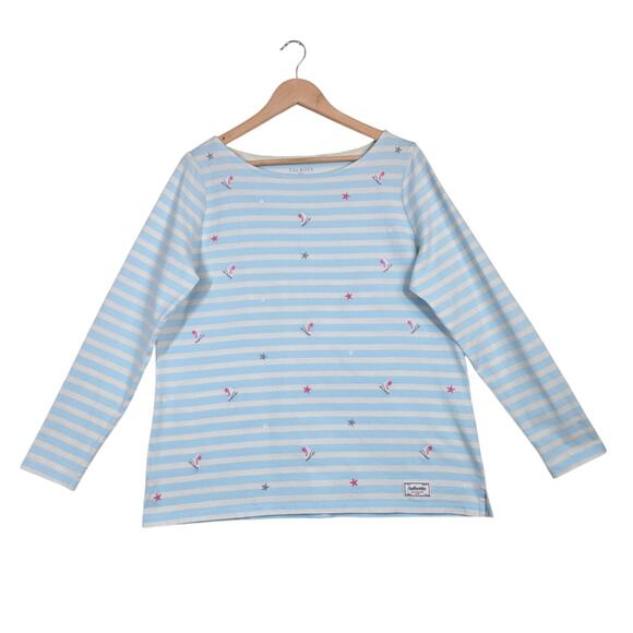 Talbots Authentic Embroidered T Shirt sz X Blue Ivory Striped Ice Skates Stars - Picture 1 of 12